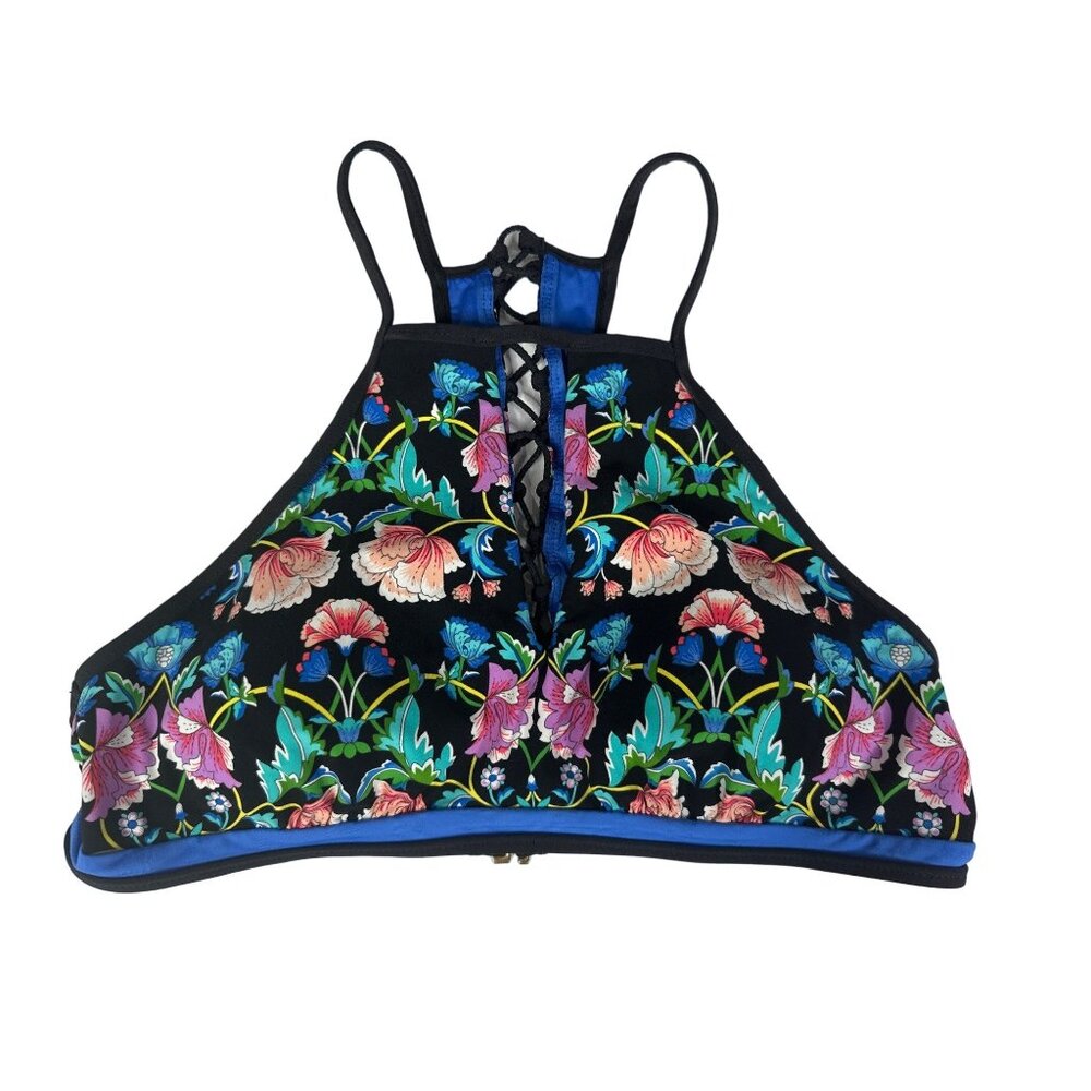 Nanette Lepore Women’s Size XS 0-2 Floral High-Neck Crop Swim Top Zigzag Back